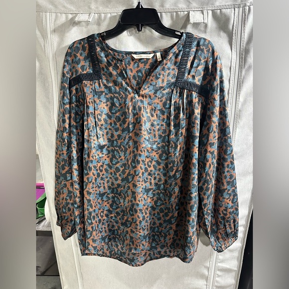 Soft Surroundings Gianna Copper Teal Black Cheetah Print Top Blouse Size L - Picture 2 of 7
